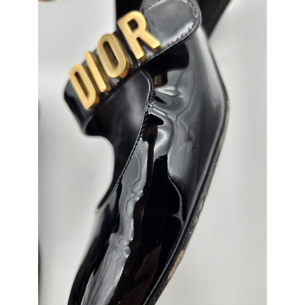 DIOR Baby D Mary Jane Ballet Pumps Black Patent Leather Gold Logo sz 39.5 - Picture 11 of 14